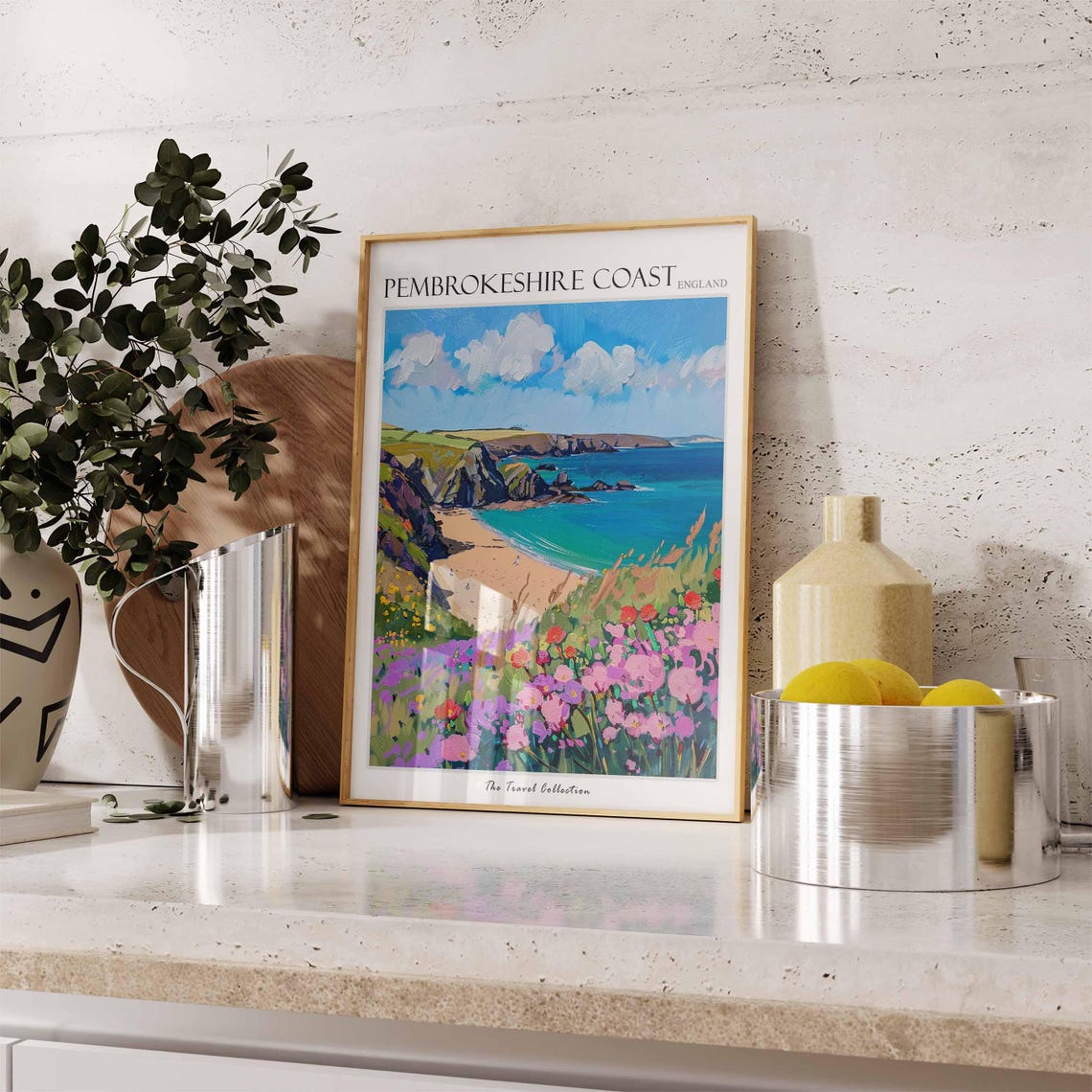 Pembrokeshire Coast Sandy Cove Cliffs Wildflower Meadow Poster - Image 3