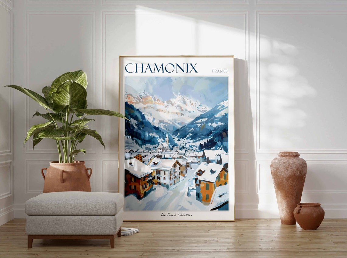Chamonix France Snowy Alpine Village Mountain Peak Travel Poster - Image 3