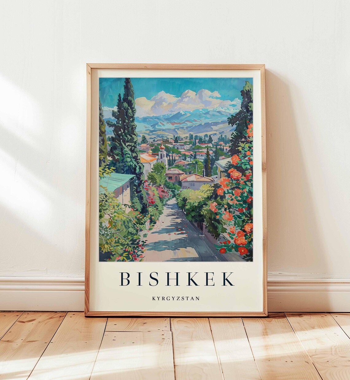 Bishkek Kyrgyzstan Mountain Town Watercolor Travel Art Poster