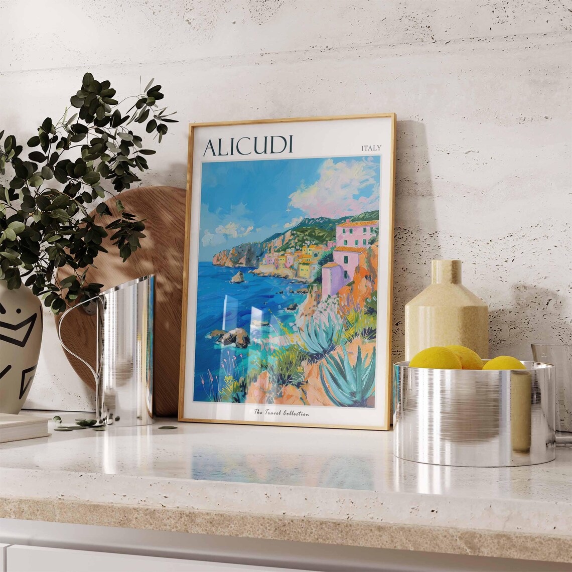 Alicudi Italy Cliffside Village Turquoise Sea Summer Travel Poster - Image 2