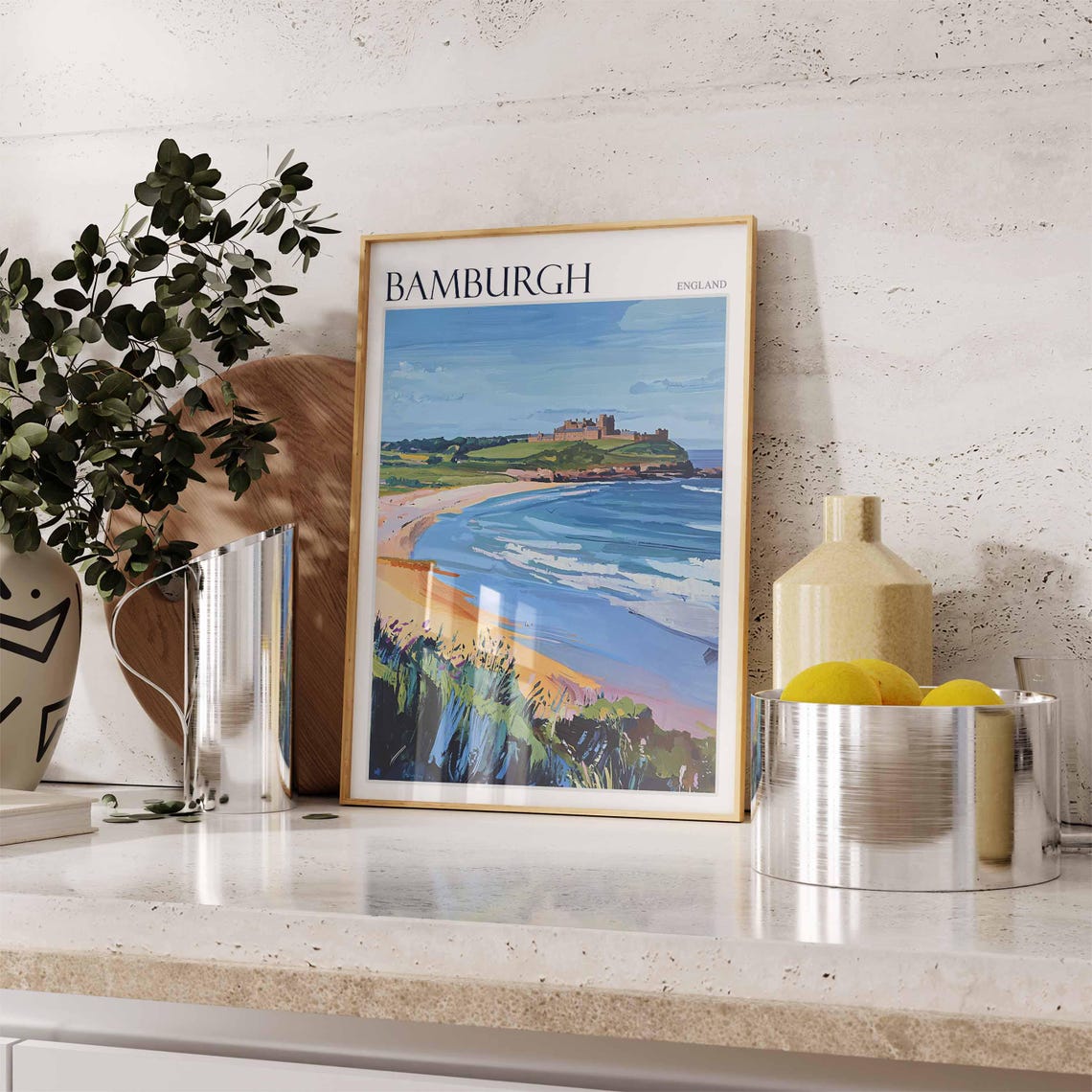 Bamburgh Castle Golden Hour Beach Waves Northumberland Travel Poster - Image 2