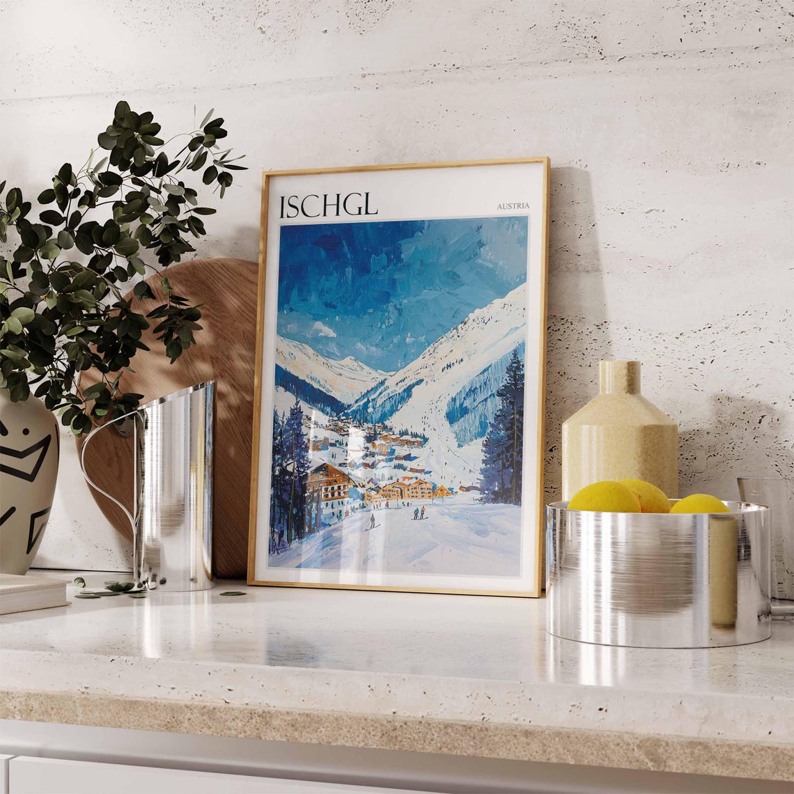 Ischgl Austria Bold Blue Sky Slope Village Winter Ski Poster - Image 2