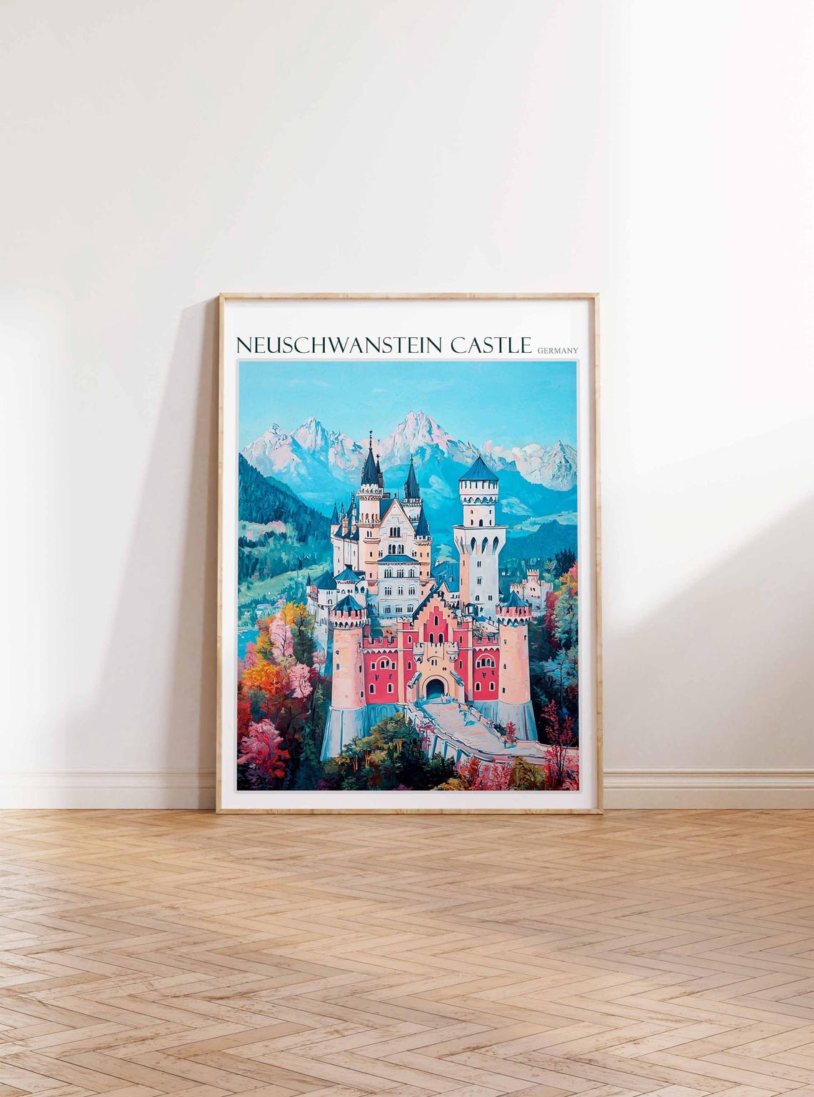 Neuschwanstein Castle Autumn Foliage Snowy Alpine Flat Poster - Image 2