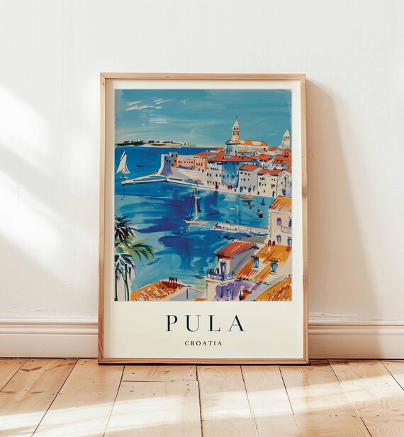 Pula Croatia Harbor Sailboats Mediterranean Coast Travel Poster