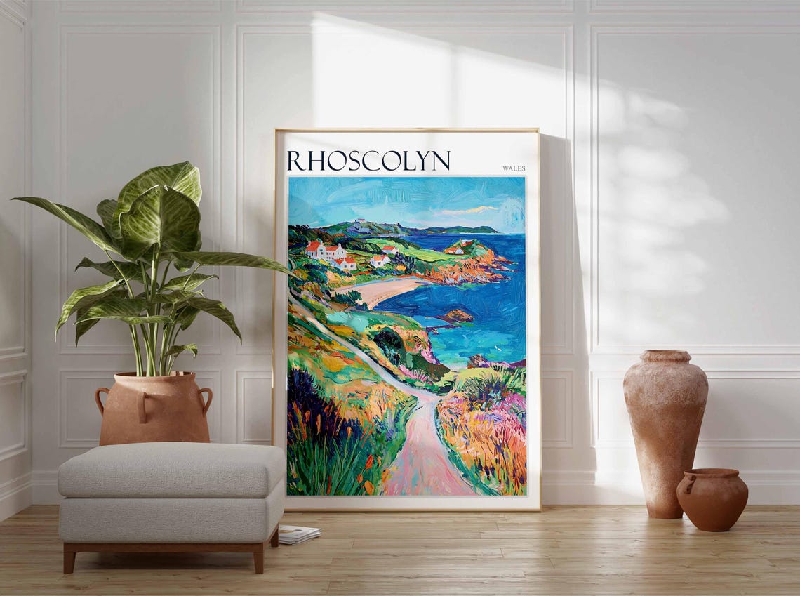 Rhoscolyn Wales Cliff Village Above Blue Bay Painting Poster - Image 4