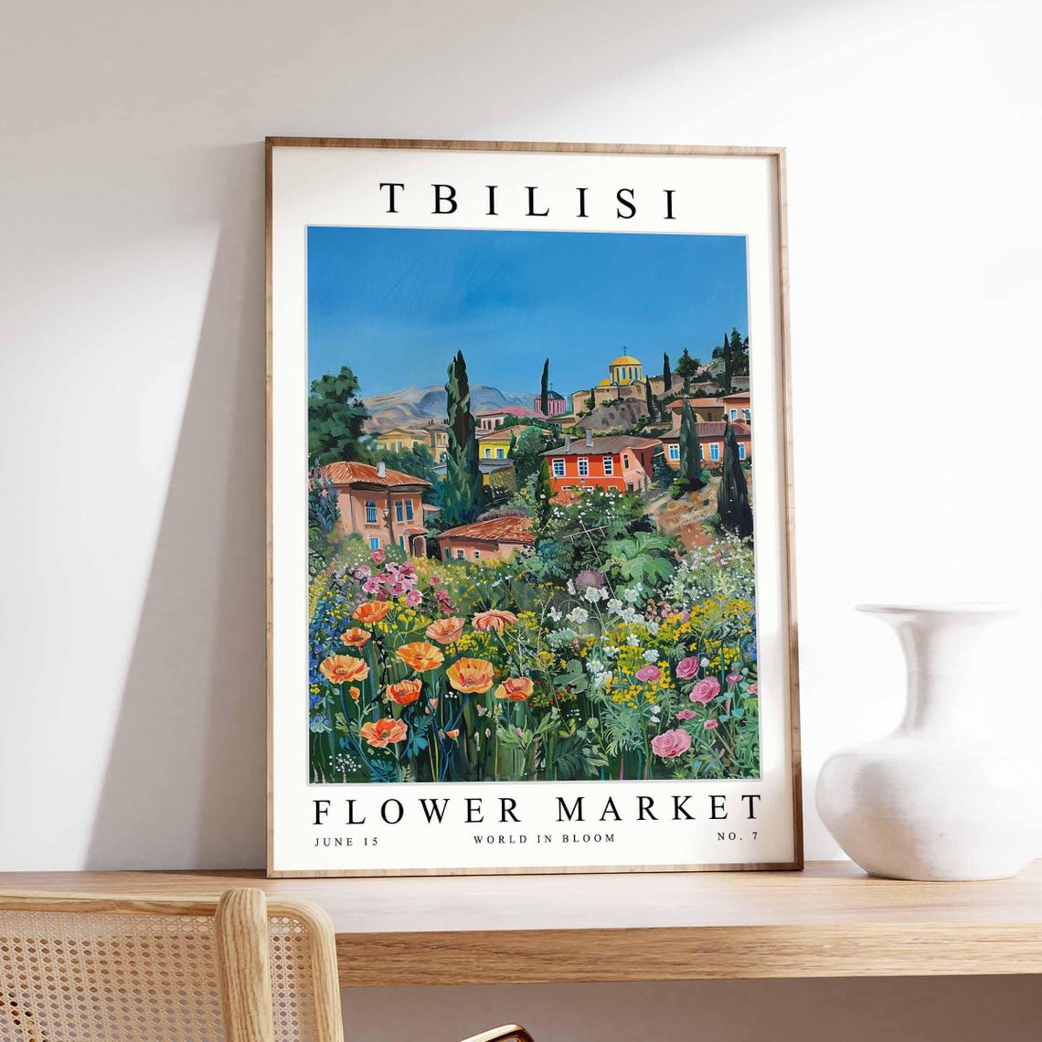 Tbilisi Flower Market Dome Churches Cypress Poppy Field Poster