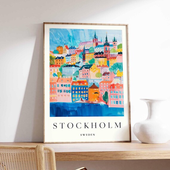 Stockholm Sweden Old Town Colorful Houses Watercolor Art Poster