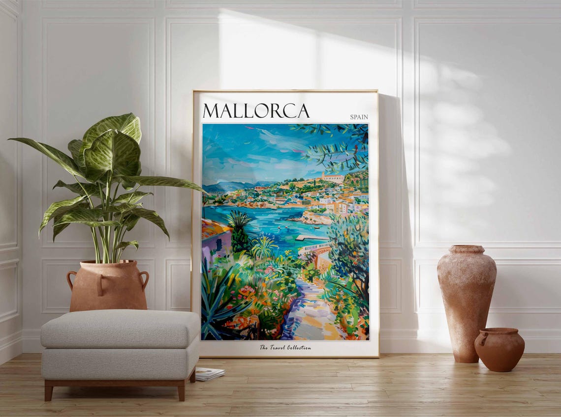 Mallorca Spain Harbor Bay Garden Path Mediterranean Travel Poster - Image 3