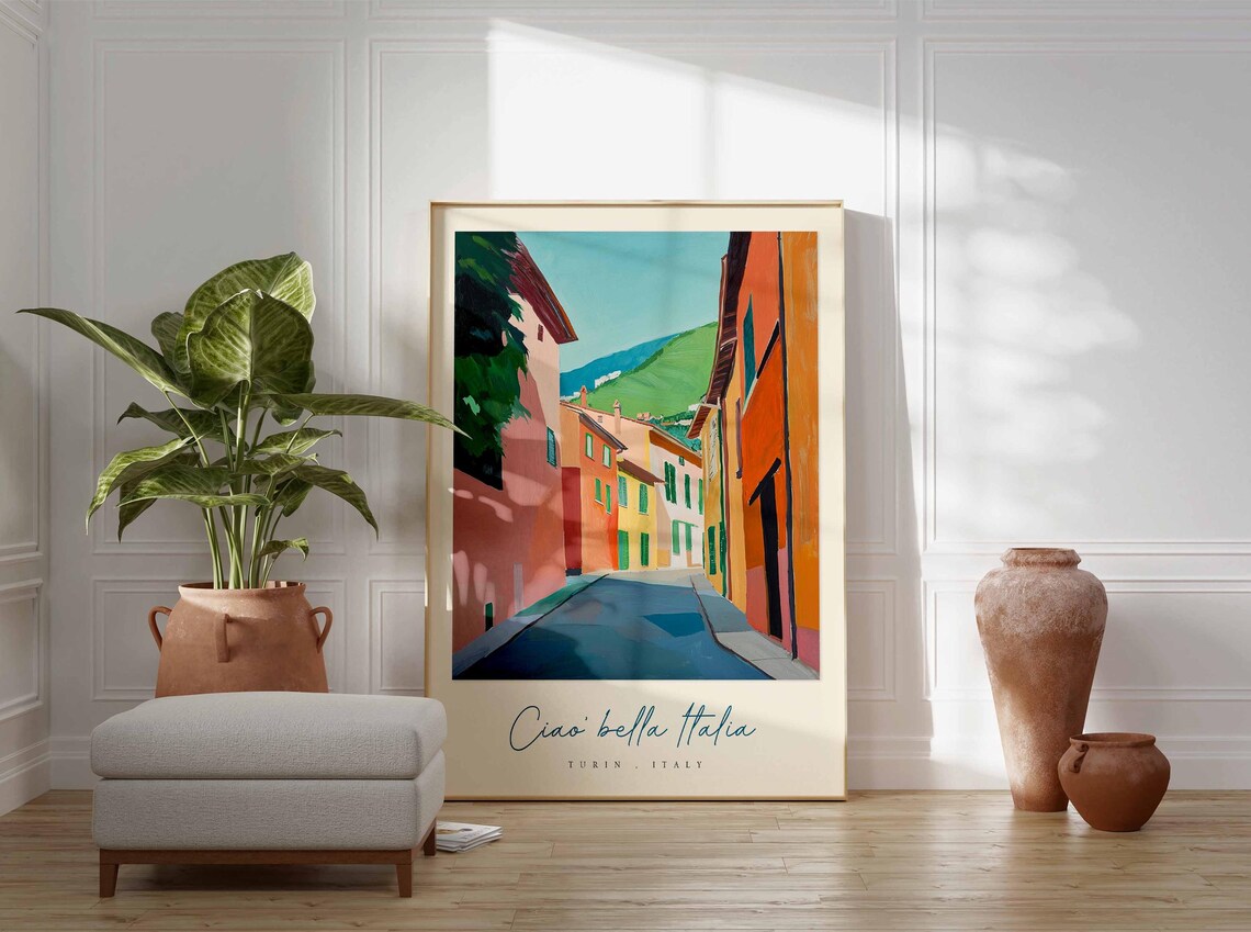 Turin Italy Narrow Street Painting Colorful Houses Ciao Bella Poster - Image 3