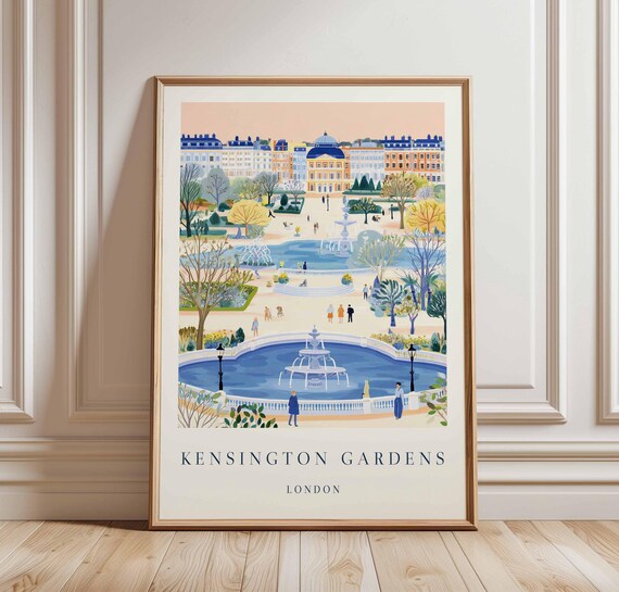 Kensington Gardens London Twin Fountains Park View Travel Poster