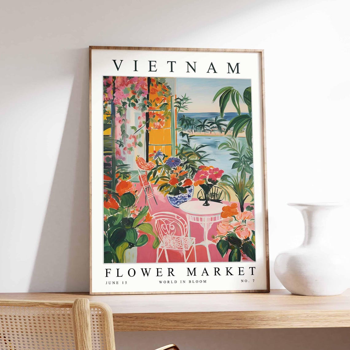 Vietnam Flower Market Beach Terrace Flower Pots Sea Art Poster