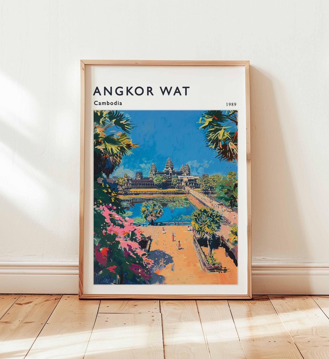 Angkor Wat Cambodia Vivid Blue Garden Lotus Bloom Art Poster