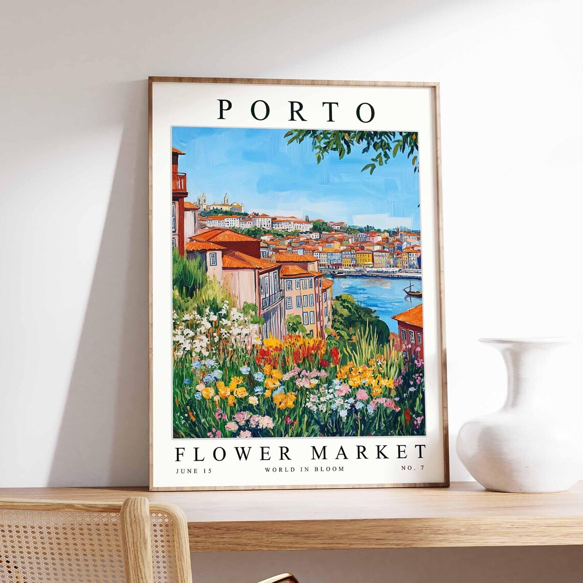 Porto Rooftop Street View River Wildflower Garden Floral Travel Poster