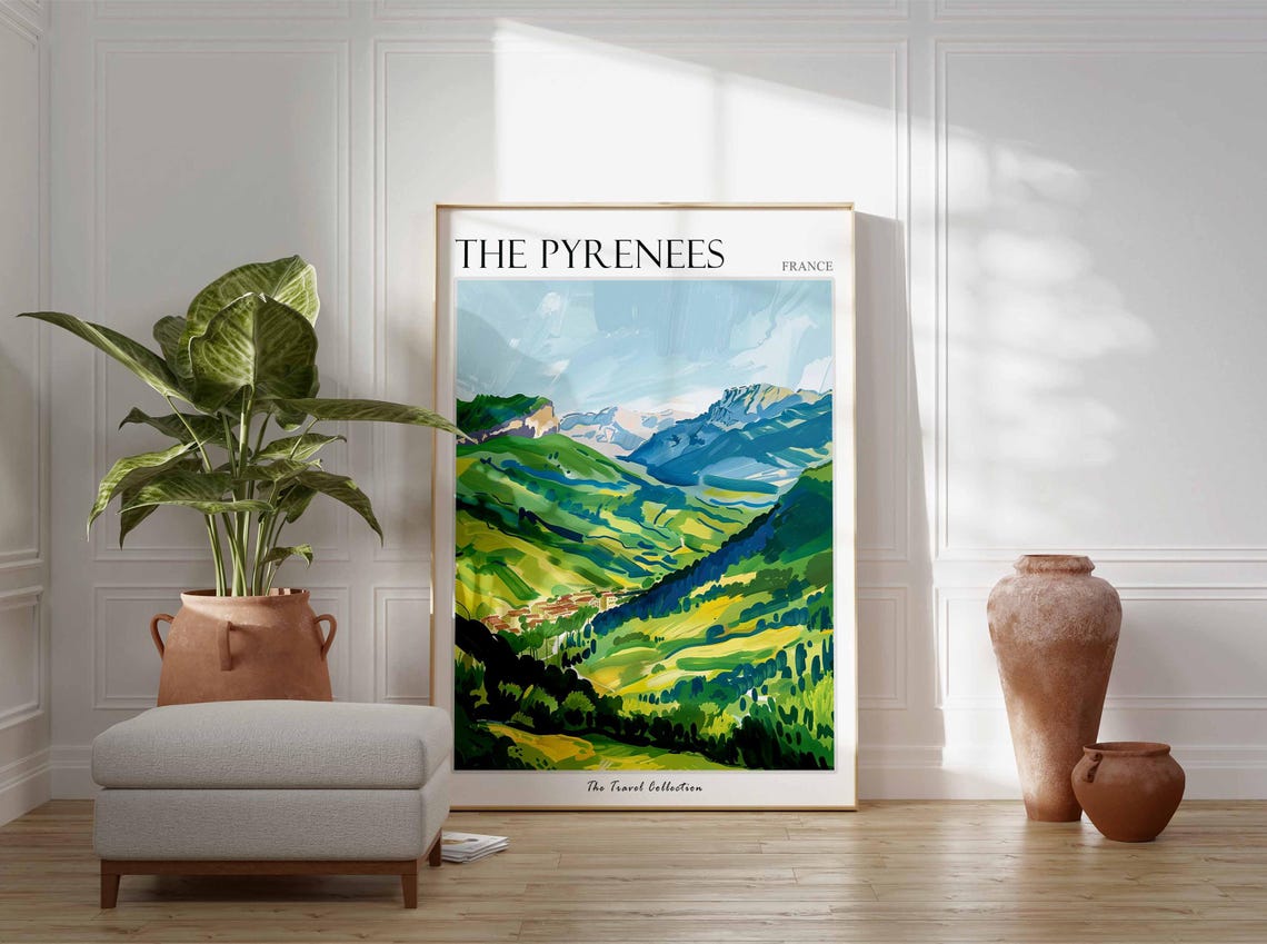 The Pyrenees Poster France Travel Print French Decor Europe Travel Poster European Wall Art Mountain Print The Pyrenees Travel Poster - Image 3