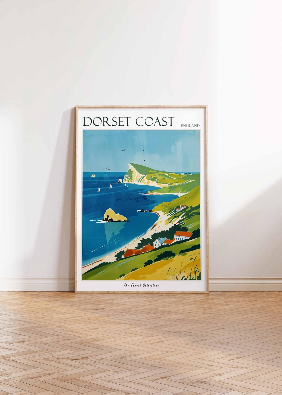 Dorset Coast England Chalk Headland Travel Poster Sailboats Bay Art - Image 2