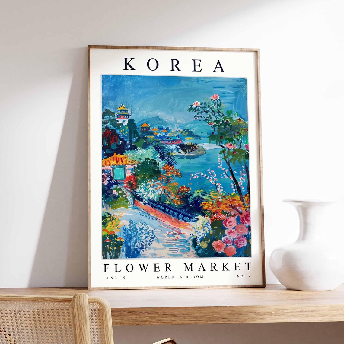 Korea Flower Market No 7 Pagoda Water Garden Cherry Blossom Poster