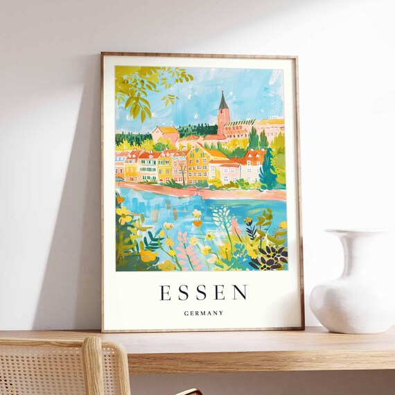 Essen Germany Poster Colorful Cityscape Travel Print