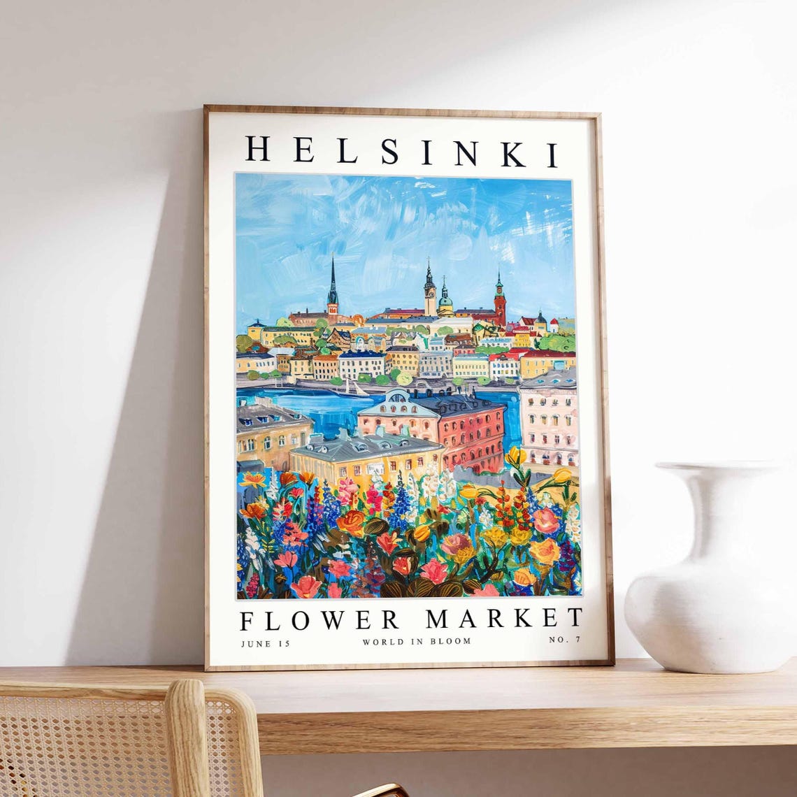 Helsinki Flower Market Church Spires Red Yellow Blooms Poster