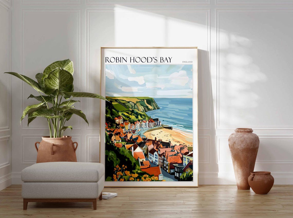 Robin Hood's Bay England Elevated Town View Cliffs Travel Poster - Image 4