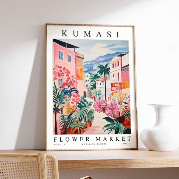 Kumasi Flower Market Poster Print Ghanaian Floral Wall Art Decor Botanical Ghana Africa Travel