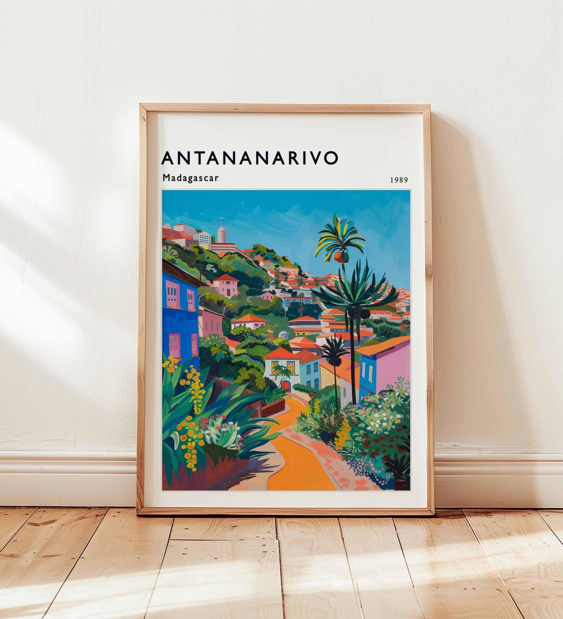 Antananarivo Madagascar 1989 Colorful Hillside Street Travel Poster