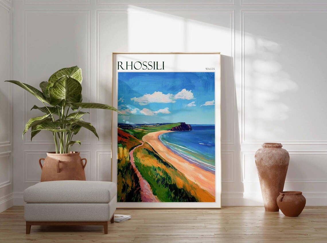 Rhossili Bay Poster Wales Poster Uk Travel Poster Coastal Wall Art British Decor Rhossili Travel Print Rhossili Wall Art Wales Decor - Image 4