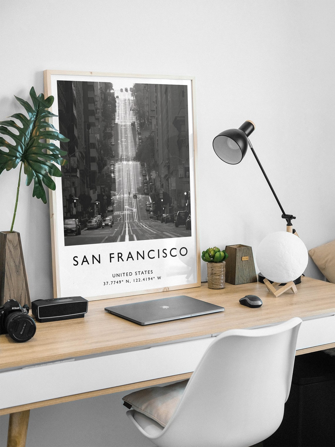 San Francisco Steep Hill Cable Car Tracks Black White Photo Poster - Image 3