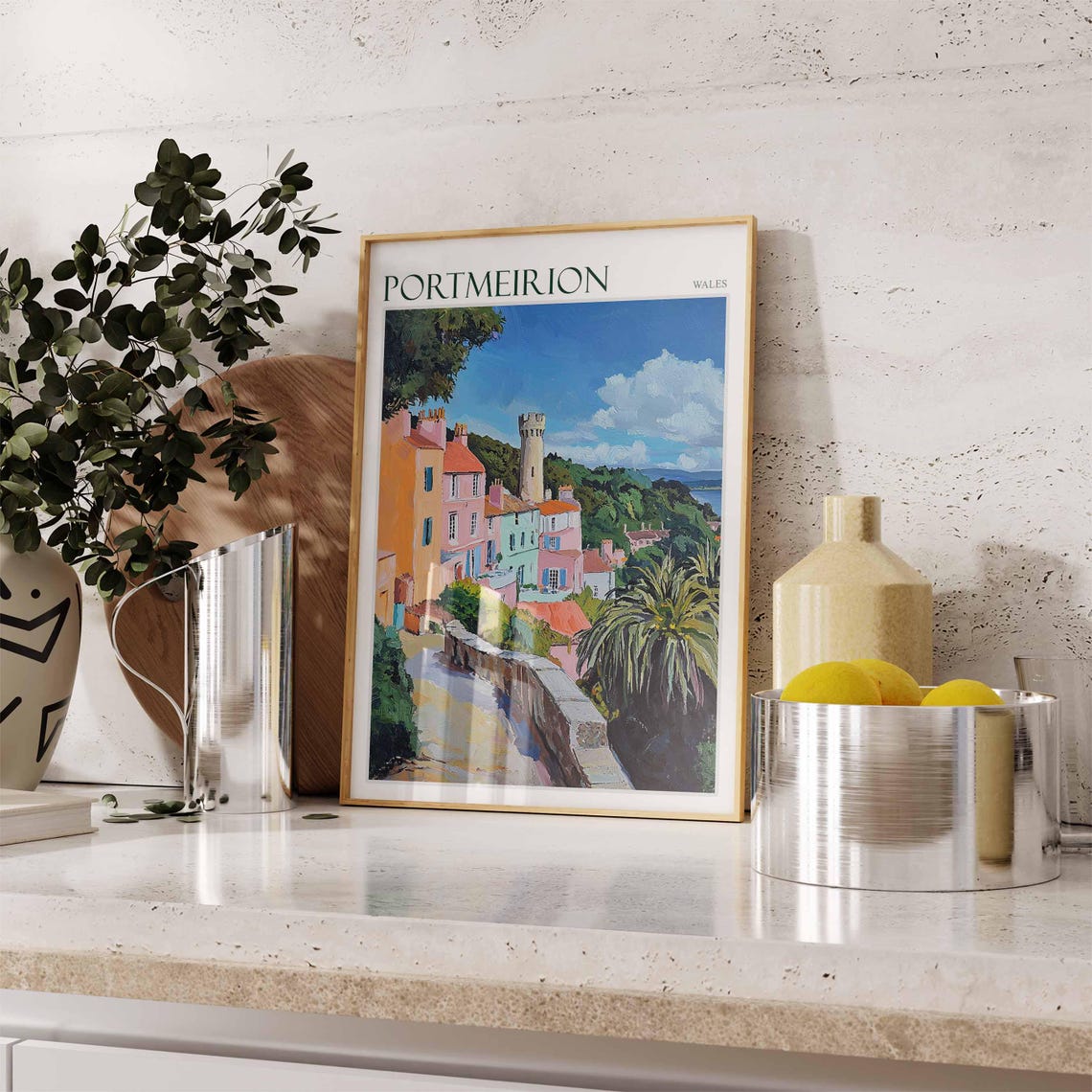 Portmeirion Wales Cliffside Pastel Houses Castle Tower Path Poster - Image 3