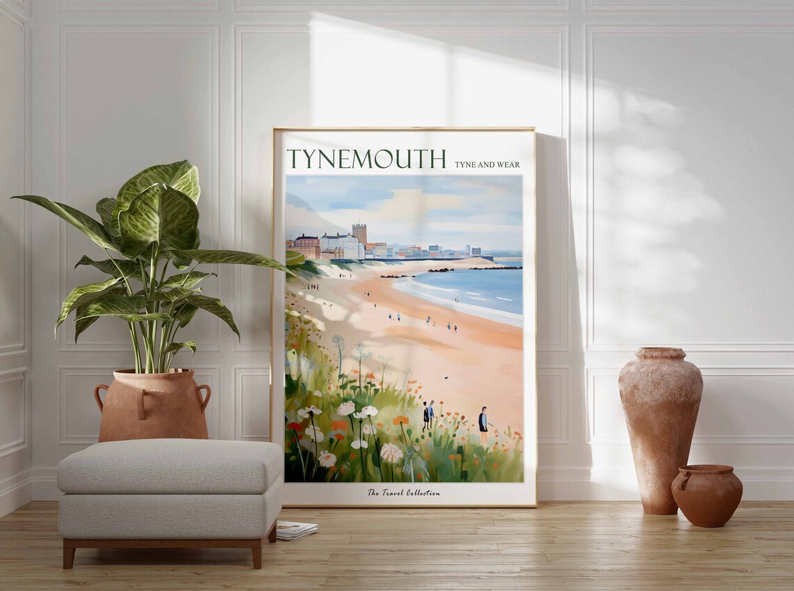 Tynemouth Tyne And Wear Beach Wildflower Coastal Art Travel Poster - Image 3