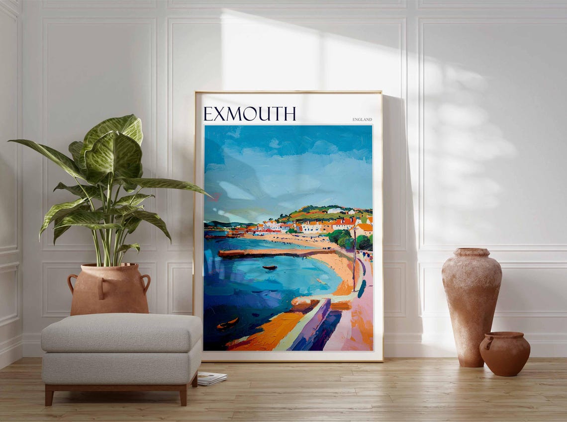 Exmouth England Harbor Breakwater Impressionist Coastal Poster - Image 3