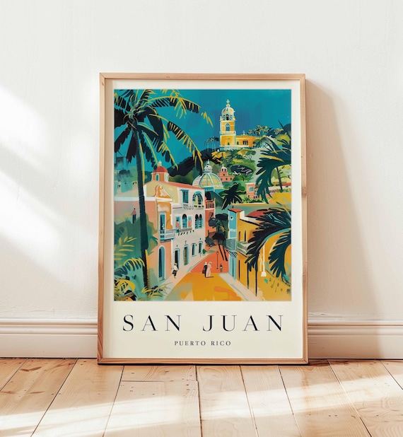 San Juan Puerto Rico Colorful Old Town Streets Caribbean Travel Poster