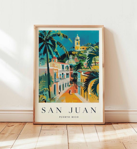 San Juan Puerto Rico Print Caribbean Travel Poster Old Town Architecture