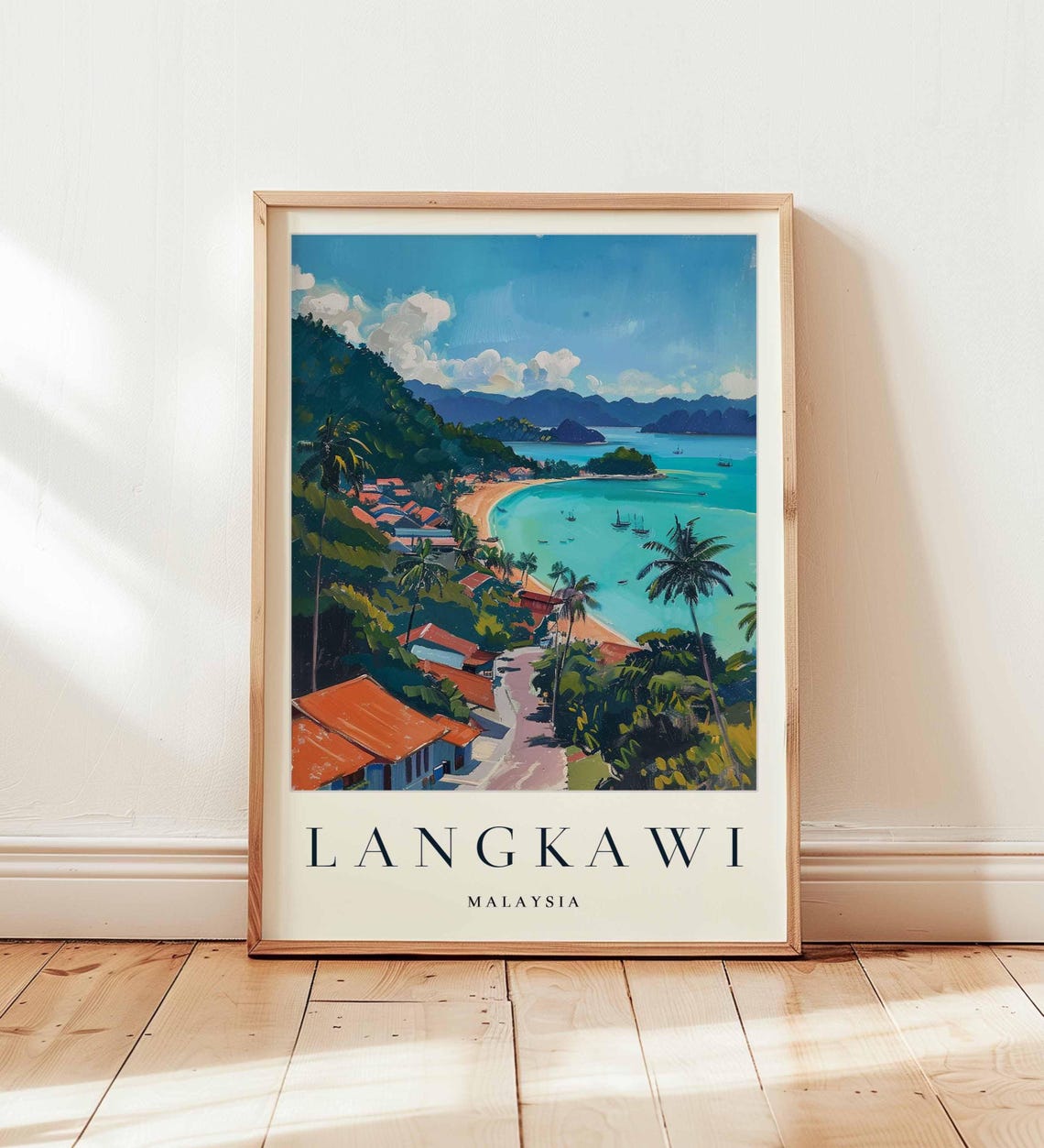Langkawi Malaysia Tropical Bay Palms Ocean Painting Travel Poster