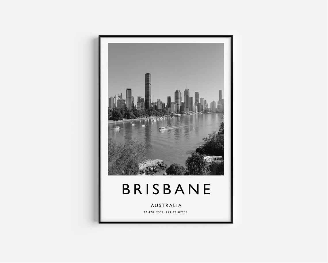 Brisbane Travel Poster, Australia Black and White - Image 3