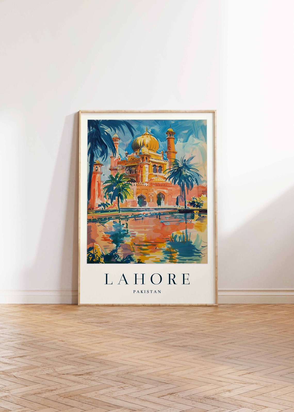 Lahore Pakistan Golden Dome Mosque Watercolor Travel Art Poster - Image 2