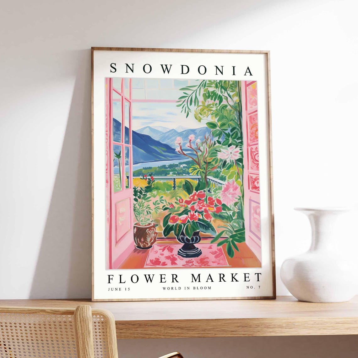 Snowdonia Flower Market Pink French Doors Lake View Garden Poster