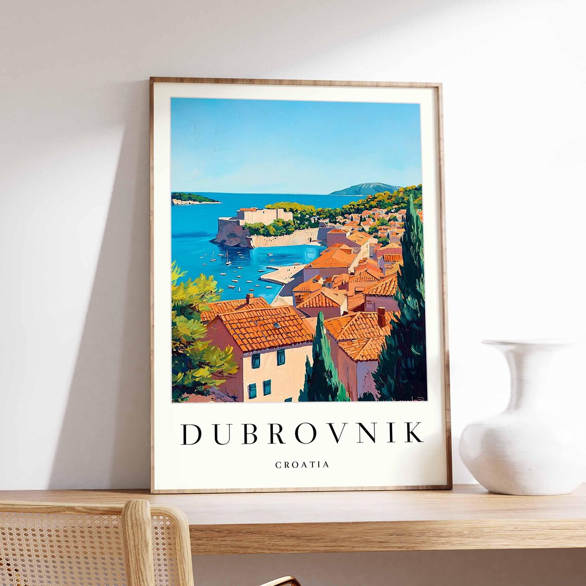 Dubrovnik Croatia Bokar Fortress Harbor Bay Cypress Travel Poster