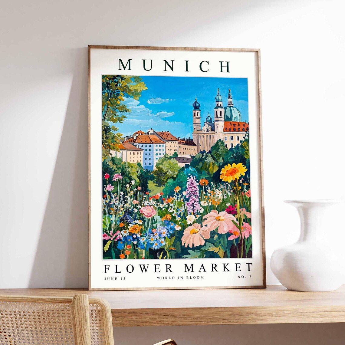 Munich Flower Market Bright Wildflower Meadow Church Domes Poster