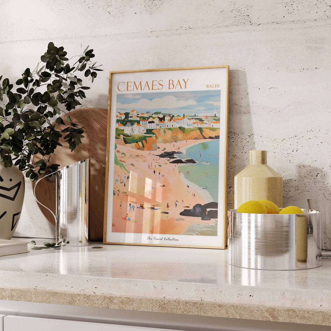 Cemaes Bay Wales Illustrated Beach Village Travel Poster Art - Image 3