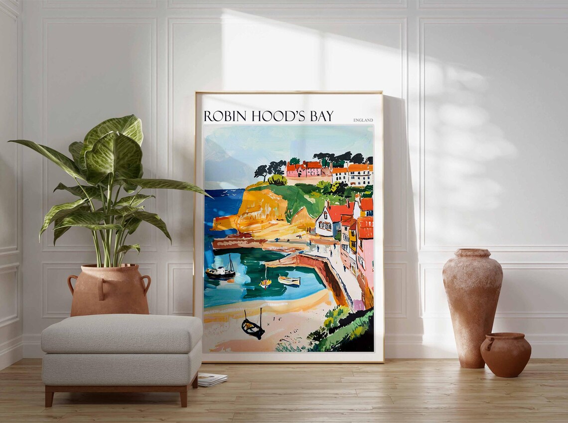 Robin Hood's Bay England Golden Cliff Cove Fishing Boats Poster - Image 4