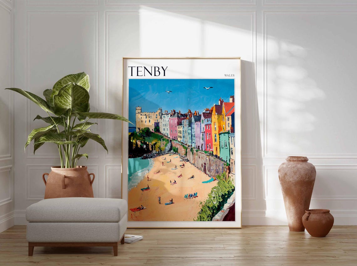 Tenby Poster Wales Poster Uk Travel Poster Coastal Wall Art Uk Home Decor Welsh Travel Decor Tenby Travel Print Wales Travel Print - Image 2
