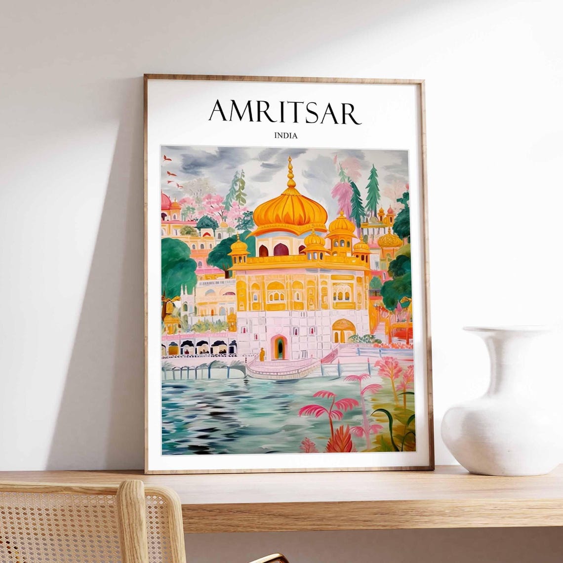 Amritsar India Golden Temple Watercolor Sacred Art Travel Poster