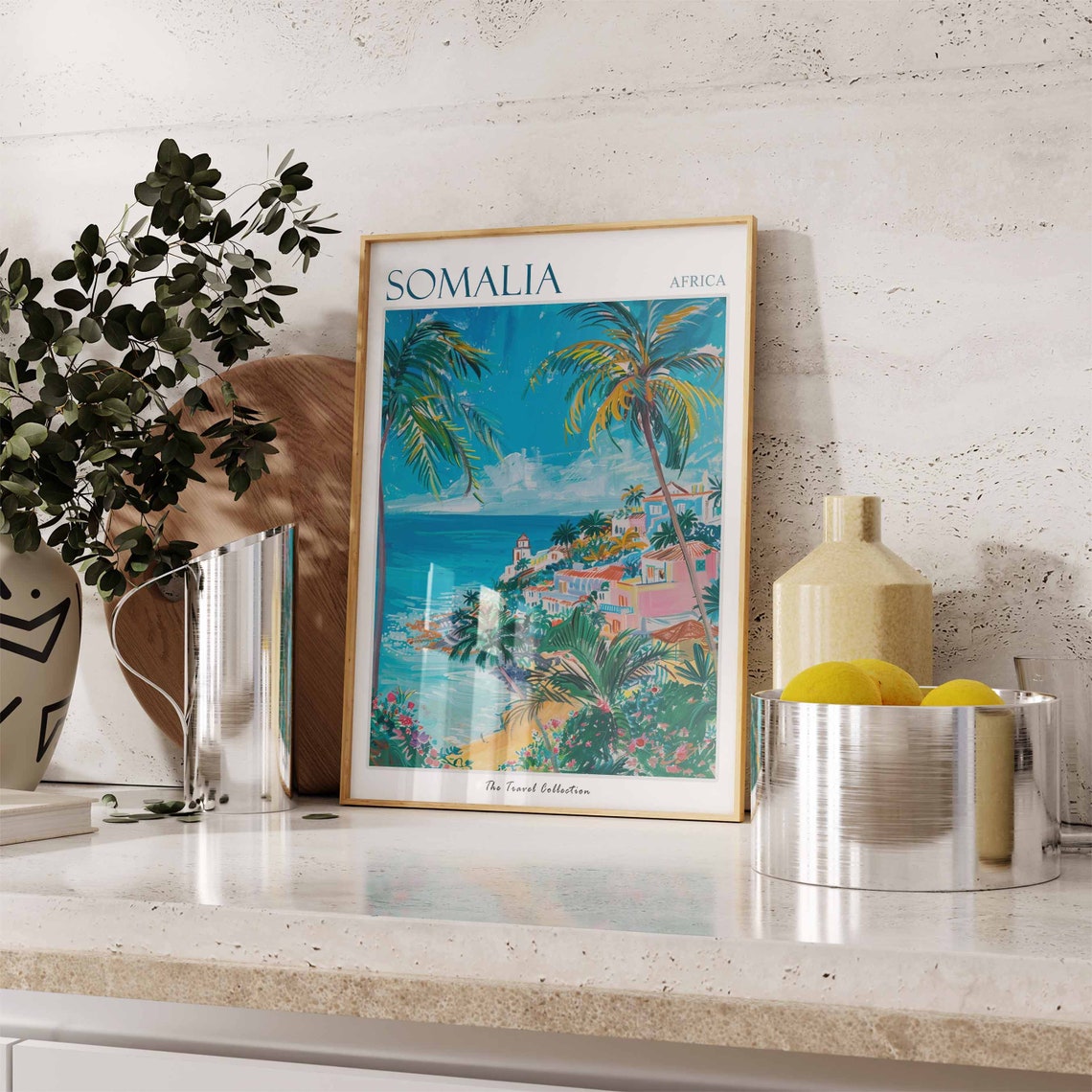 Somalia Palm Framed Coastal Town Turquoise Sea Africa Poster - Image 3