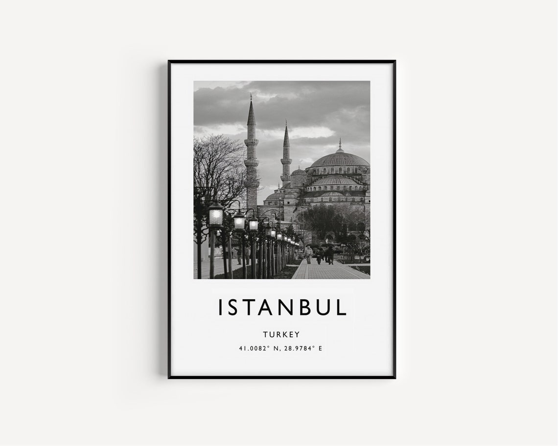 Istanbul Turkey Black and White Blue Mosque Photo Travel Poster Art - Image 2