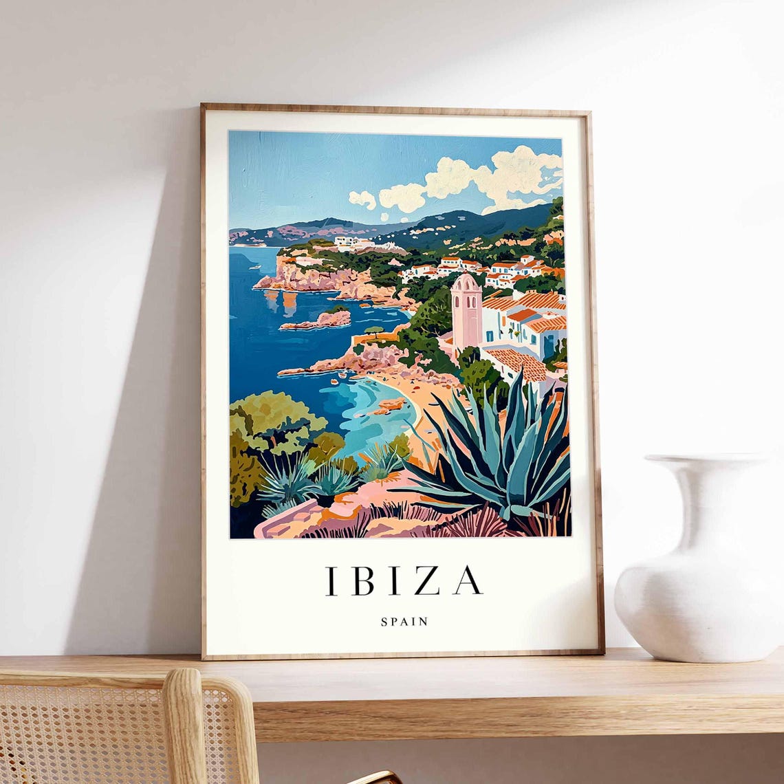 Ibiza Spain Turquoise Cove Coastline Mediterranean Travel Art Poster
