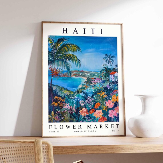 Haiti Flower Market Poster Print Haitian Floral Wall Art Decor Botanical Caribbean Travel