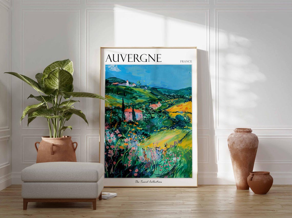 Auvergne France Colorful Wildflower Meadow Rolling Hills Poster - Image 3