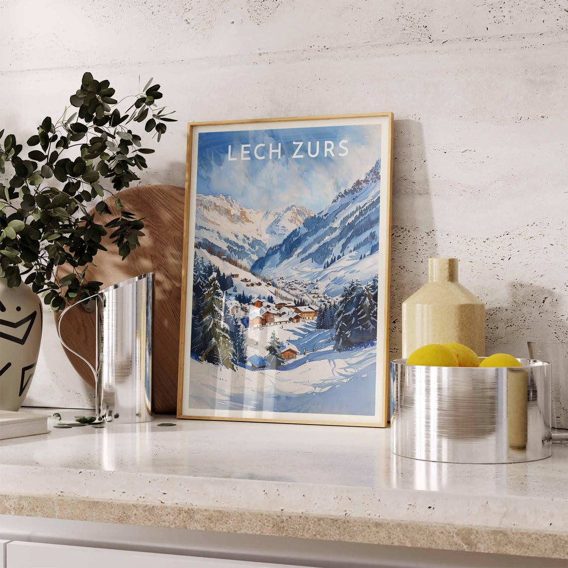 Lech Zurs Austria Watercolor Snowy Valley Village Peaks Poster - Image 2
