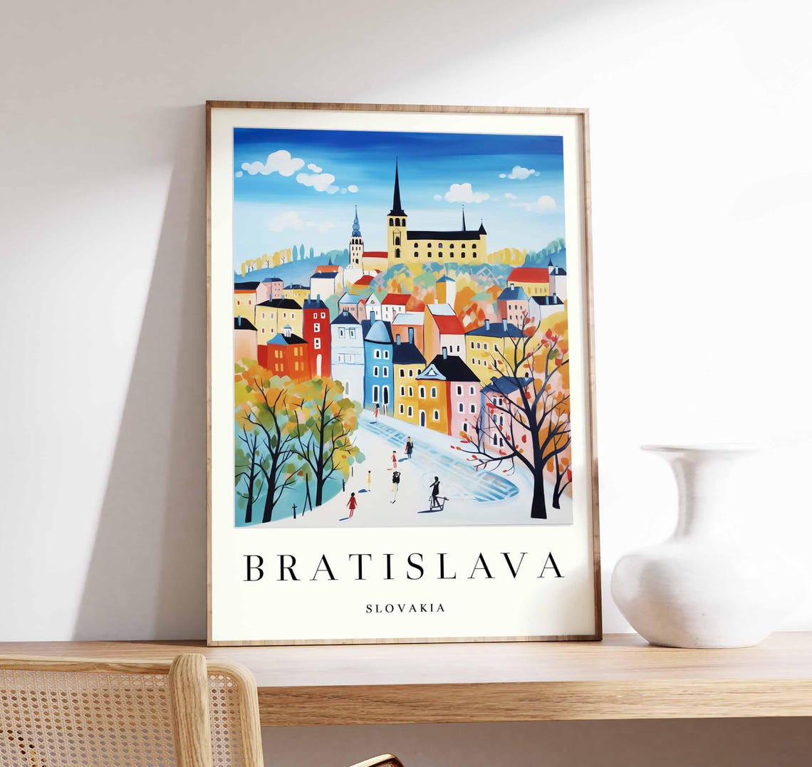 Bratislava Autumn Street Cathedral Colorful Naive Style Poster