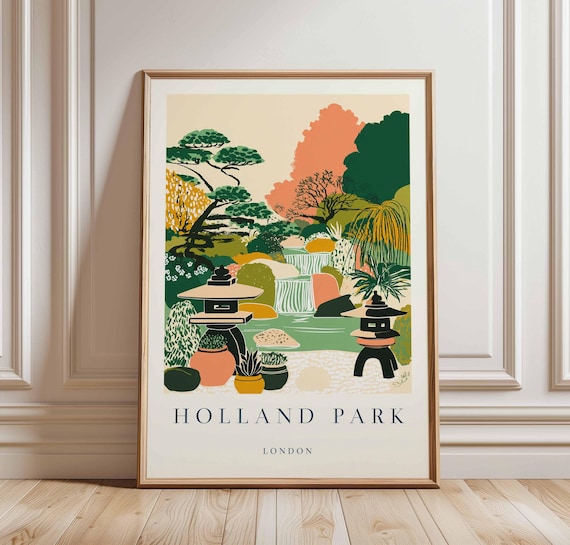 Holland Park London Japanese Garden Stone Lanterns Travel Poster
